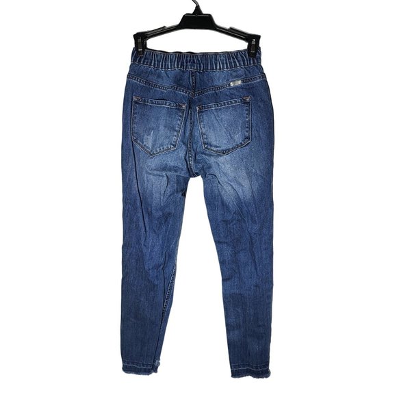 Kancan Womens Raw Hem High RIse Whiskered Distressed Denim Blue Jeans Size 1/24 - Picture 2 of 14